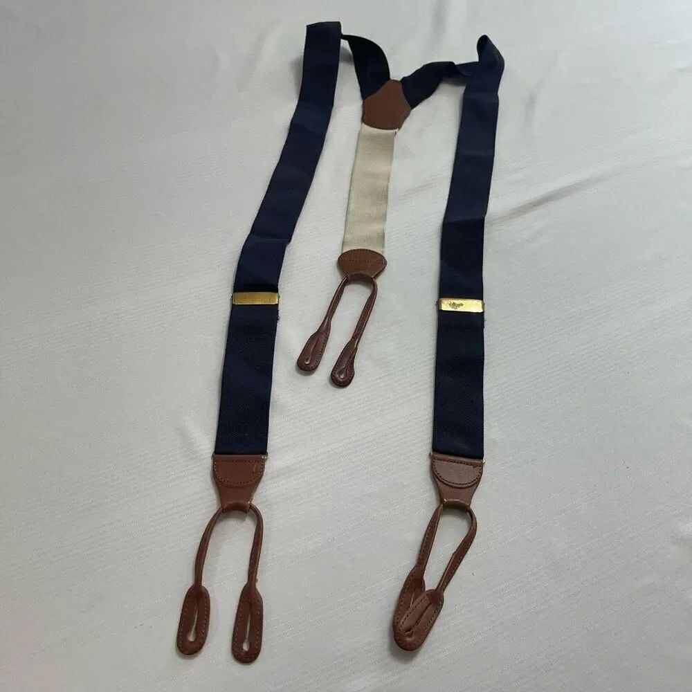 Dooney & Bourke VTG Navy Blue Leather Tabs Suspenders Braces